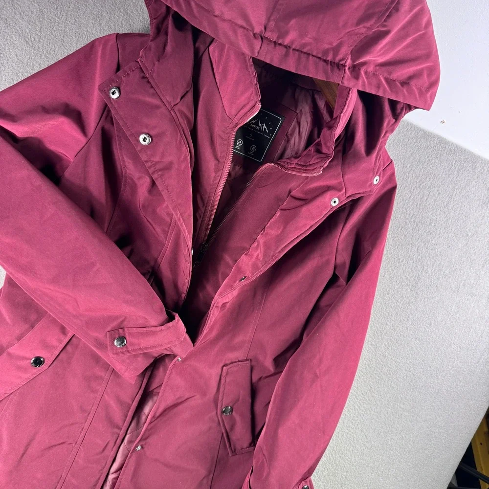 HFX Hooded Raincoat Women S Water Wind Resistant Burgundy Jacket‎ Zip Button